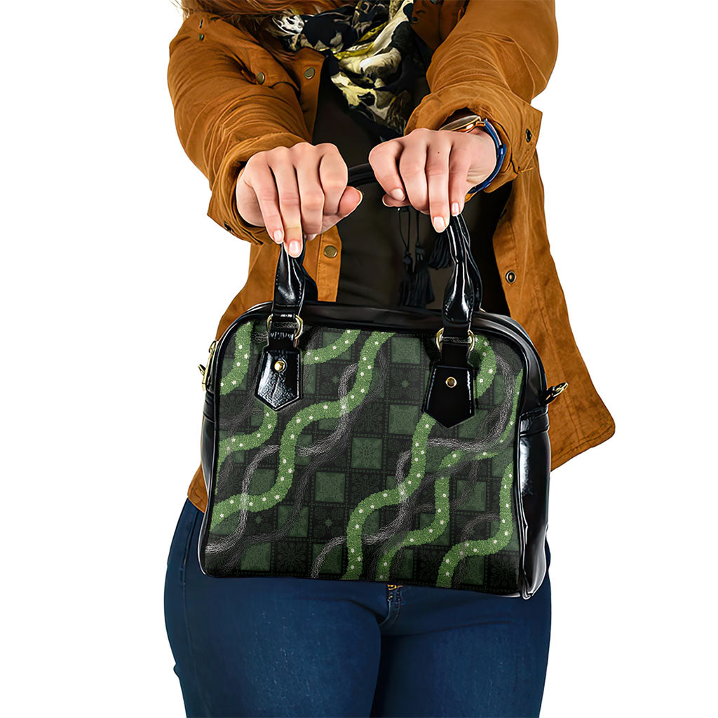 Hawaiian Quilt Shoulder Handbag Pele Hair Hinahina Lei Black Version