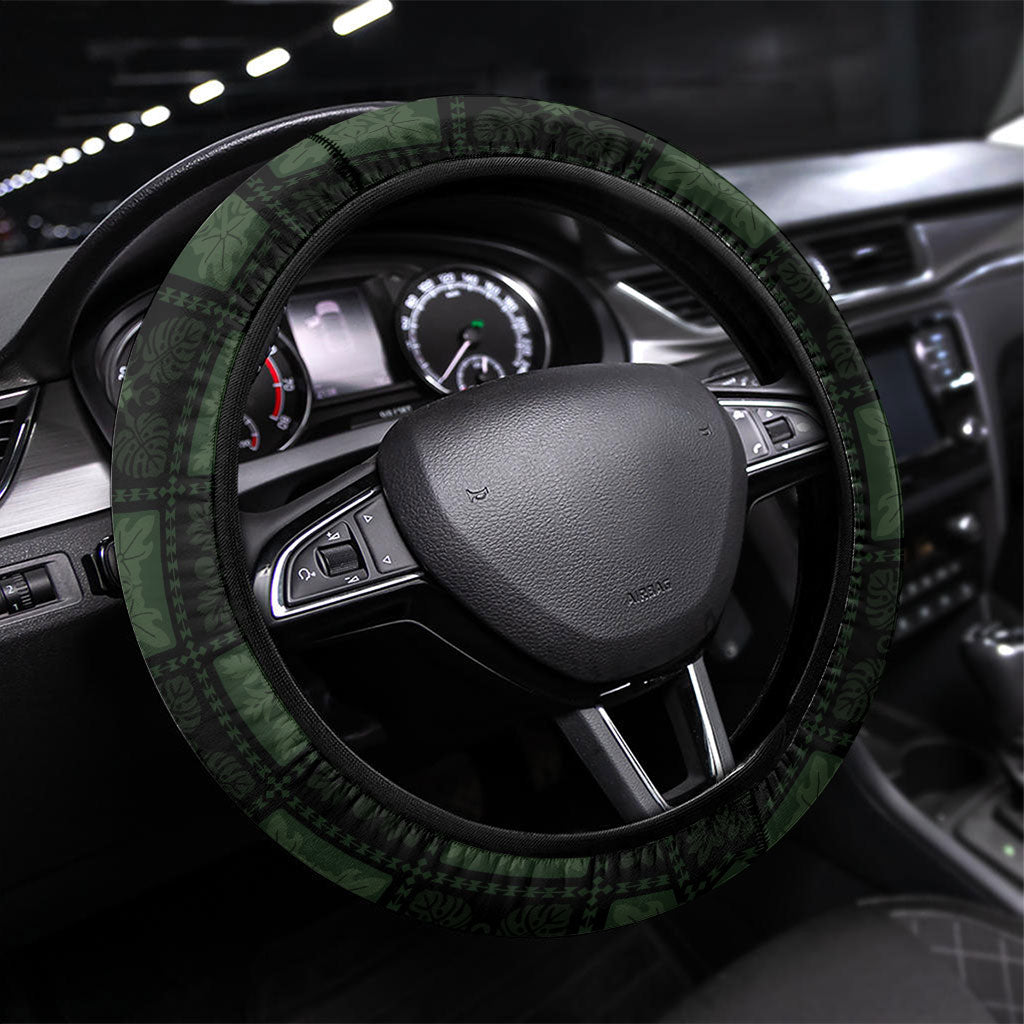 Hawaiian Quilt Steering Wheel Cover Pele Hair Hinahina Lei Black Version