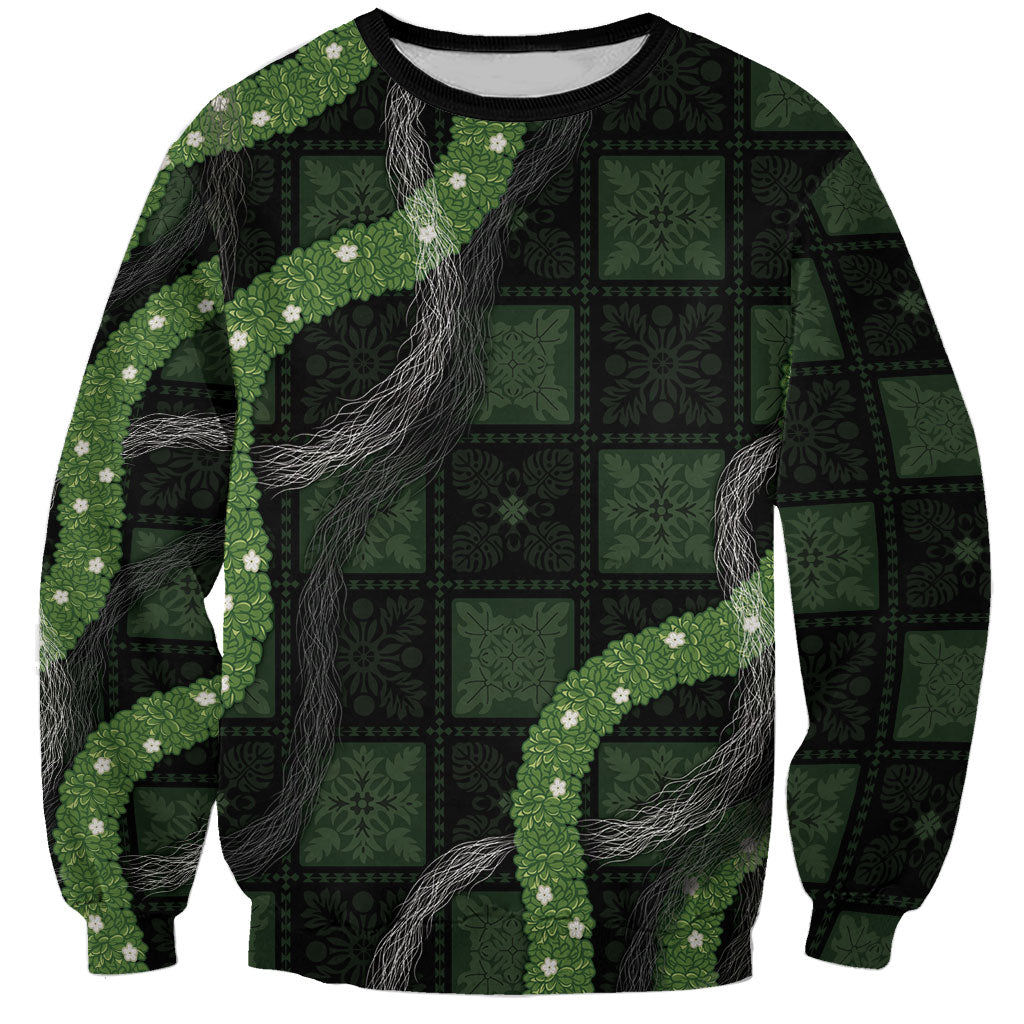 Hawaiian Quilt Sweatshirt Pele Hair Hinahina Lei Black Version