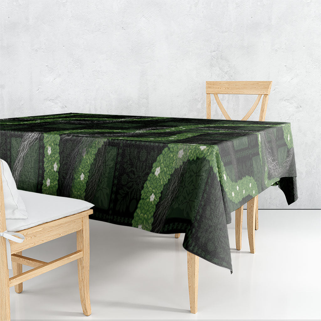 Hawaiian Quilt Tablecloth Pele Hair Hinahina Lei Black Version