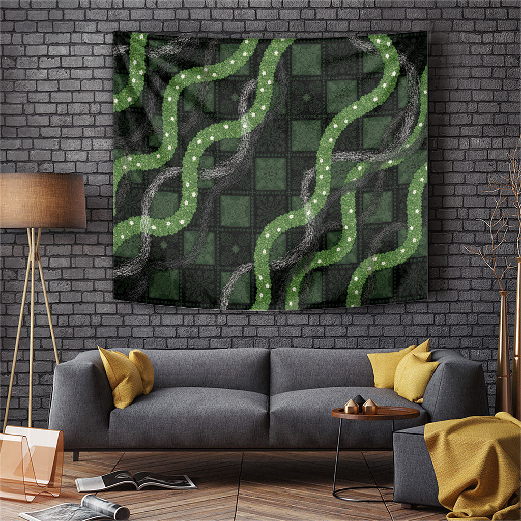 Hawaiian Quilt Tapestry Pele Hair Hinahina Lei Black Version
