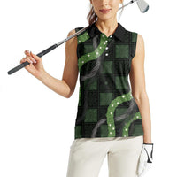 Hawaiian Quilt Women Sleeveless Polo Shirt Pele Hair Hinahina Lei Black Version