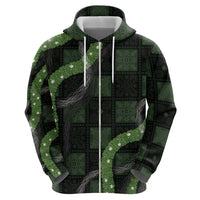 Hawaiian Quilt Zip Hoodie Pele Hair Hinahina Lei Black Version