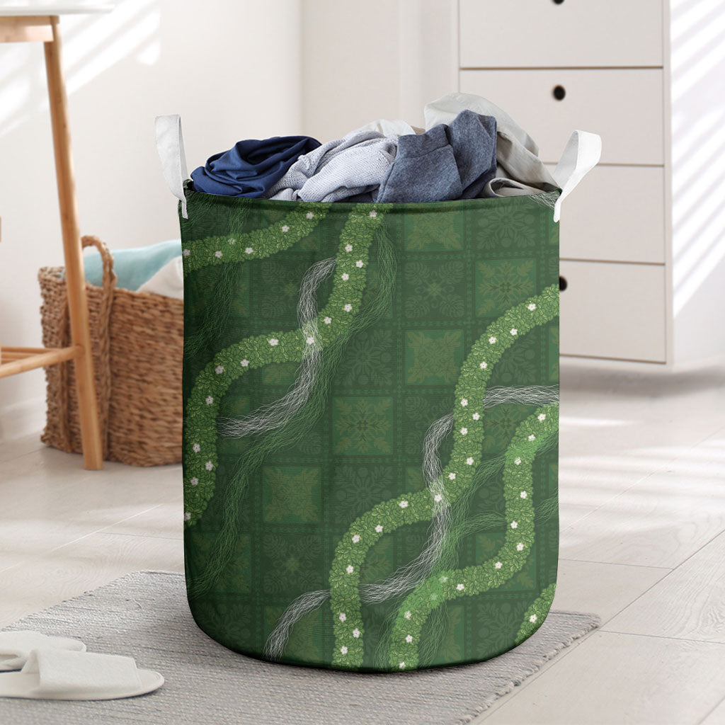 Hawaiian Quilt Laundry Basket Pele Hair Hinahina Lei Green Version