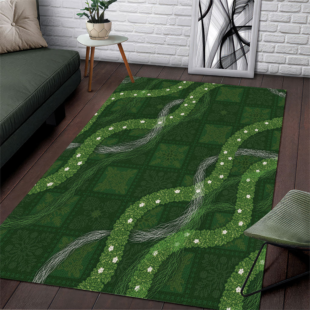 Hawaiian Quilt Area Rug Pele Hair Hinahina Lei Green Version