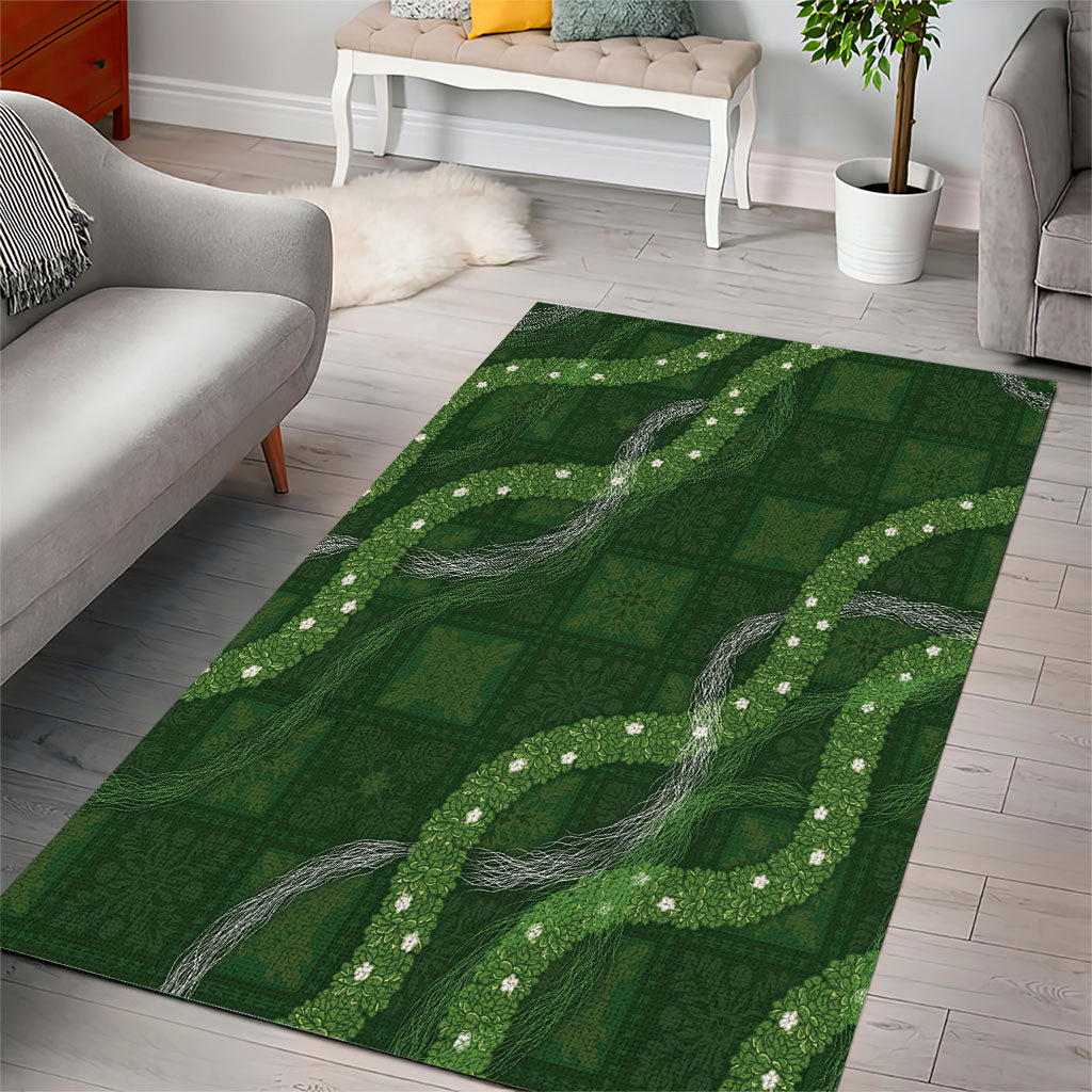 Hawaiian Quilt Area Rug Pele Hair Hinahina Lei Green Version