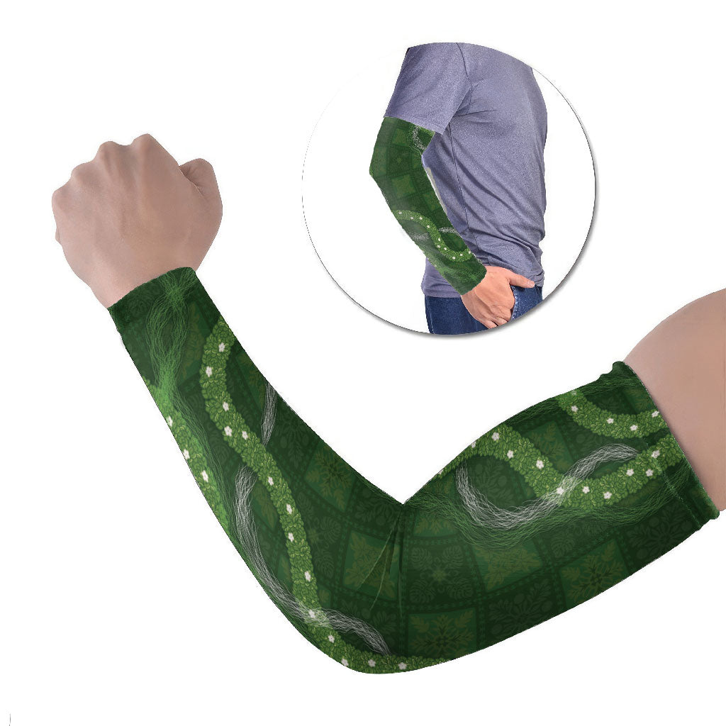 Hawaiian Quilt Arm Sleeves Pele Hair Hinahina Lei Green Version