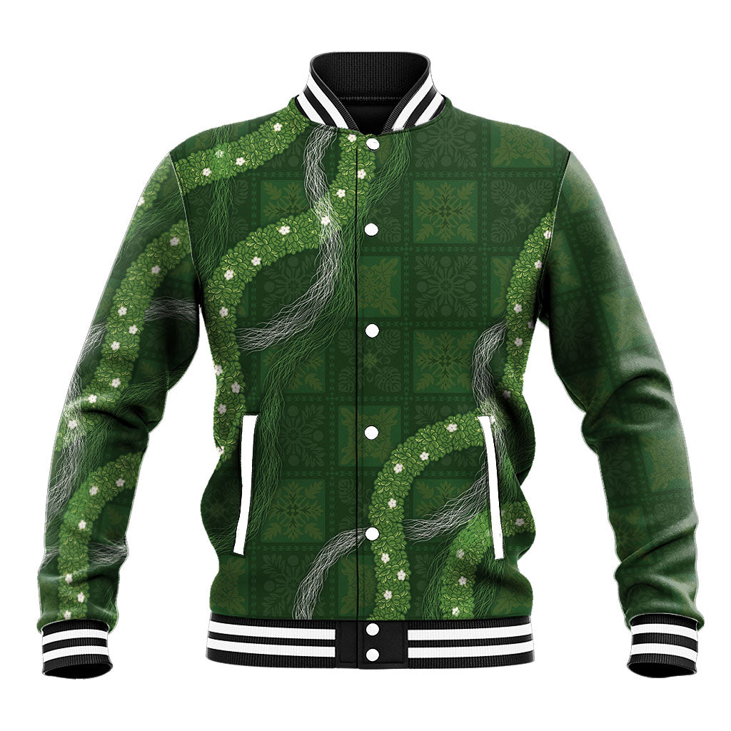 Hawaiian Quilt Baseball Jacket Pele Hair Hinahina Lei Green Version