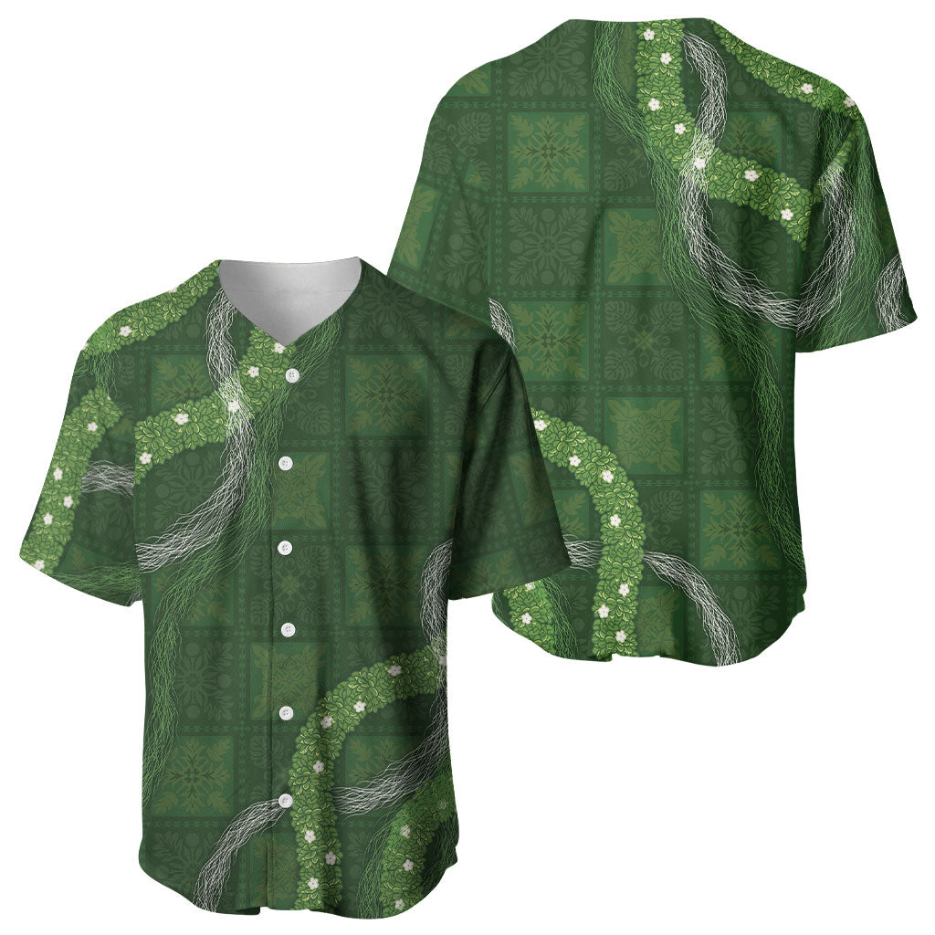 Hawaiian Quilt Baseball Jersey Pele Hair Hinahina Lei Green Version
