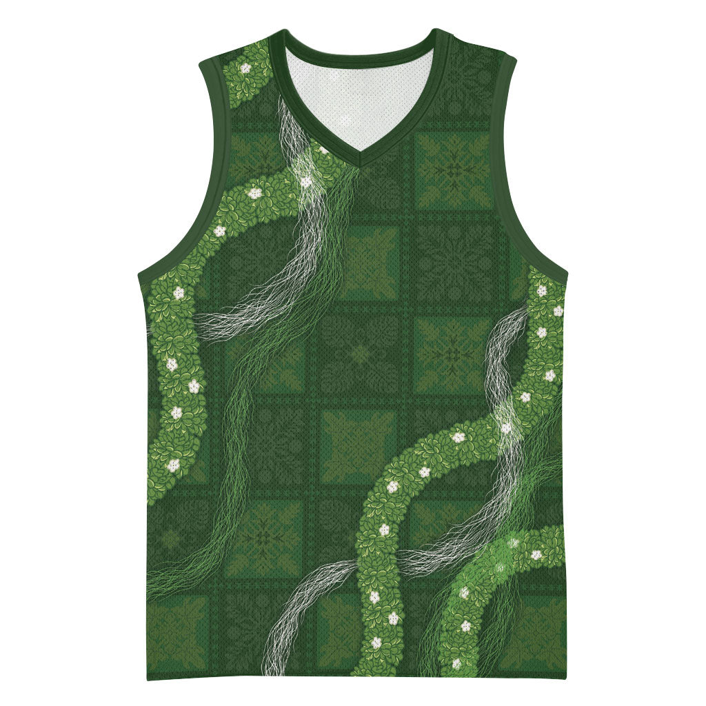 Hawaiian Quilt Basketball Jersey Pele Hair Hinahina Lei Green Version