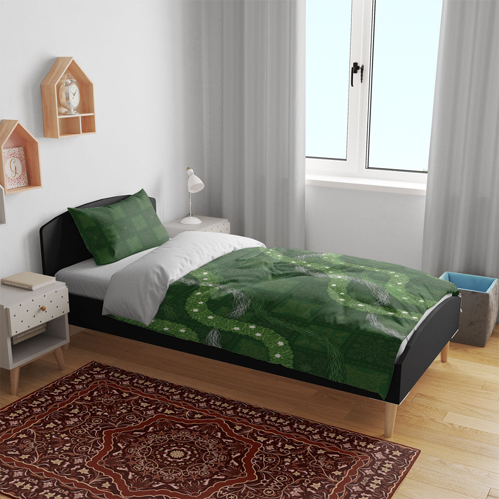 Hawaiian Quilt Bedding Set Pele Hair Hinahina Lei Green Version