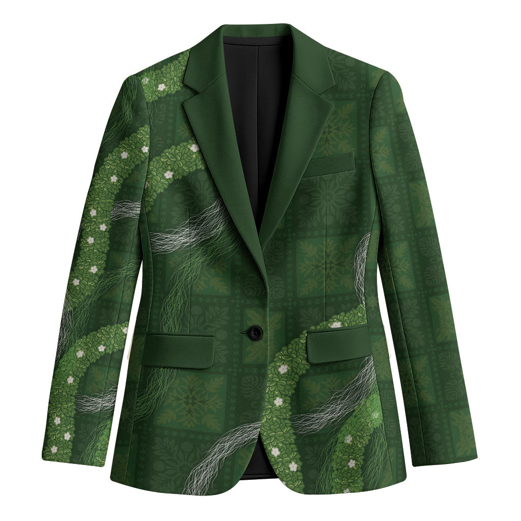Hawaiian Quilt Blazer Pele Hair Hinahina Lei Green Version