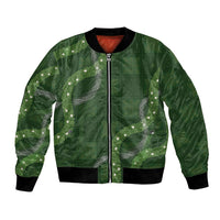 Hawaiian Quilt Bomber Jacket Pele Hair Hinahina Lei Green Version