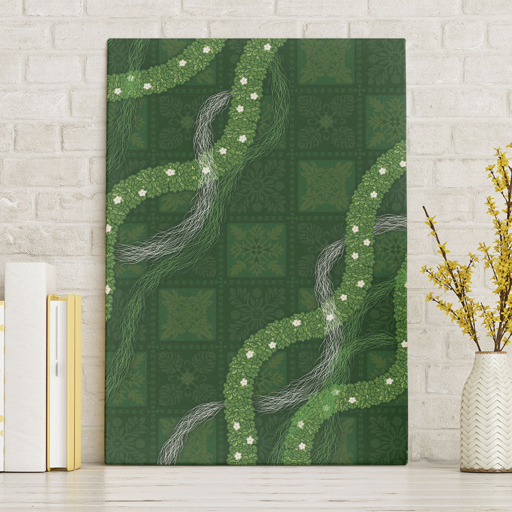 Hawaiian Quilt Canvas Wall Art Pele Hair Hinahina Lei Green Version