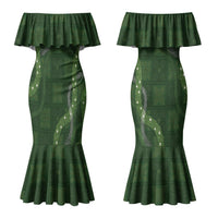 Hawaiian Quilt Couples Matching Mermaid Dress and Long Sleeve Button Shirt Pele Hair Hinahina Lei Green Version LT05 - Polynesian Pride