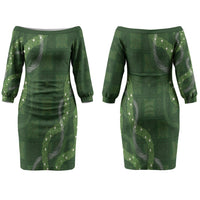 Hawaiian Quilt Couples Matching Off The Shoulder Long Sleeve Dress and Hawaiian Shirt Pele Hair Hinahina Lei Green Version LT05 - Polynesian Pride