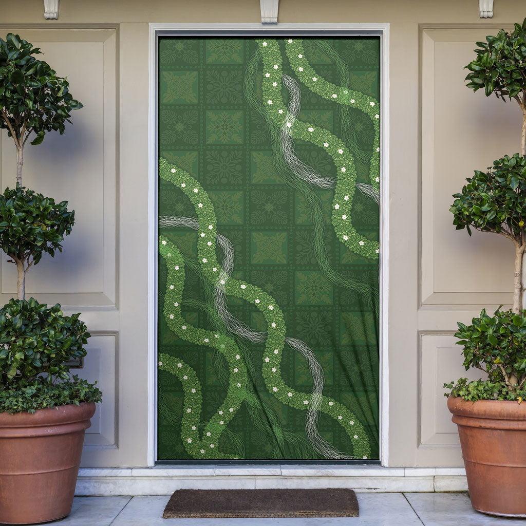 Hawaiian Quilt Door Cover Pele Hair Hinahina Lei Green Version