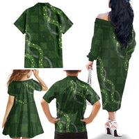 Hawaiian Quilt Family Matching Off The Shoulder Long Sleeve Dress and Hawaiian Shirt Pele Hair Hinahina Lei Green Version LT05 - Polynesian Pride