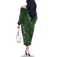 Hawaiian Quilt Family Matching Off The Shoulder Long Sleeve Dress and Hawaiian Shirt Pele Hair Hinahina Lei Green Version LT05 - Polynesian Pride