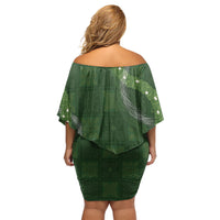 Hawaiian Quilt Family Matching Off Shoulder Short Dress and Hawaiian Shirt Pele Hair Hinahina Lei Green Version LT05 - Polynesian Pride