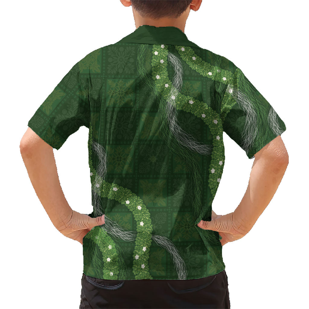 Hawaiian Quilt Family Matching Puletasi and Hawaiian Shirt Pele Hair Hinahina Lei Green Version LT05 - Polynesian Pride