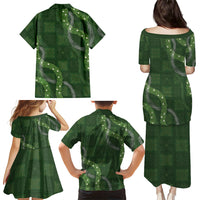 Hawaiian Quilt Family Matching Puletasi and Hawaiian Shirt Pele Hair Hinahina Lei Green Version LT05 - Polynesian Pride