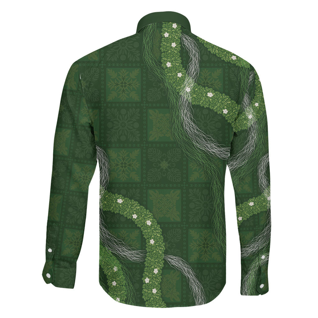 Hawaiian Quilt Family Matching Puletasi and Hawaiian Shirt Pele Hair Hinahina Lei Green Version LT05 - Polynesian Pride