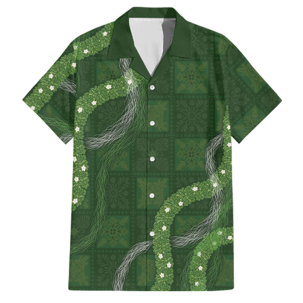 Hawaiian Quilt Family Matching Summer Maxi Dress and Hawaiian Shirt Pele Hair Hinahina Lei Green Version LT05 Dad's Shirt - Short Sleeve Green - Polynesian Pride