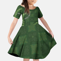 Hawaiian Quilt Family Matching Tank Maxi Dress and Hawaiian Shirt Pele Hair Hinahina Lei Green Version LT05 Daughter's Dress Green - Polynesian Pride