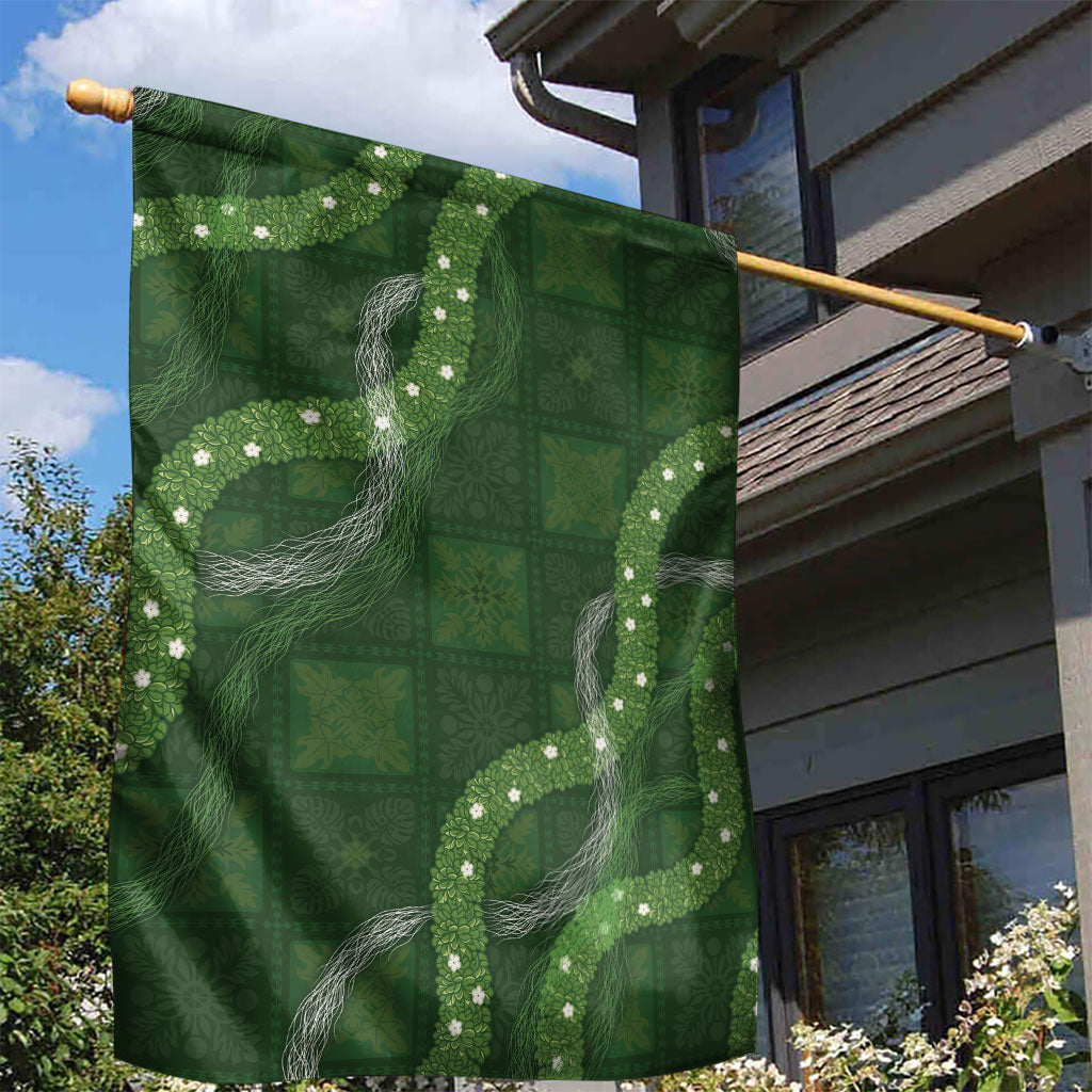 Hawaiian Quilt Garden Flag Pele Hair Hinahina Lei Green Version