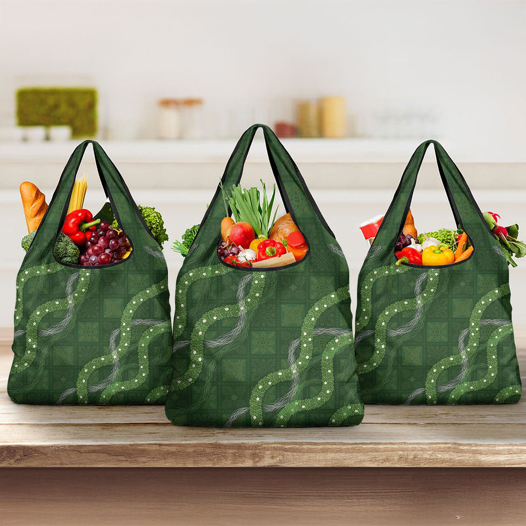 Hawaiian Quilt Grocery Bag Pele Hair Hinahina Lei Green Version