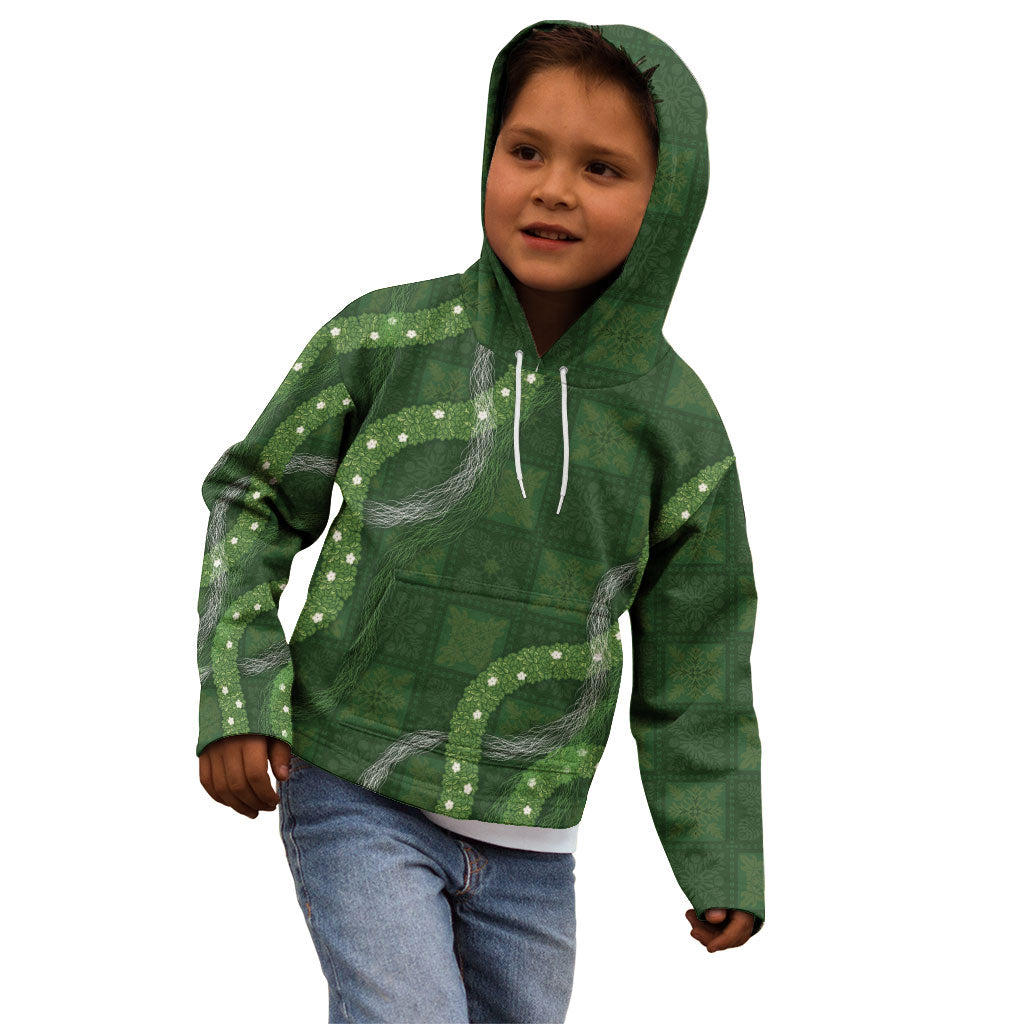 Hawaiian Quilt Kid Hoodie Pele Hair Hinahina Lei Green Version