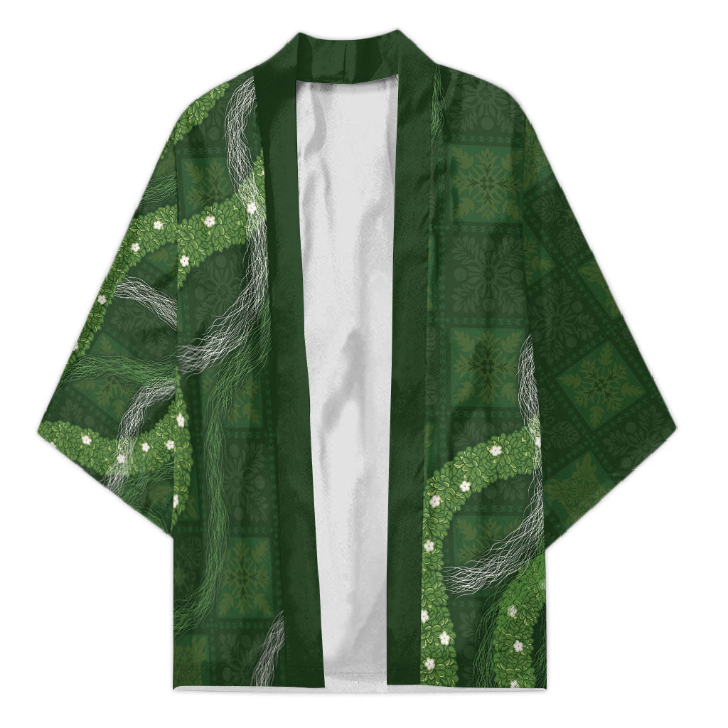 Hawaiian Quilt Kimono Pele Hair Hinahina Lei Green Version