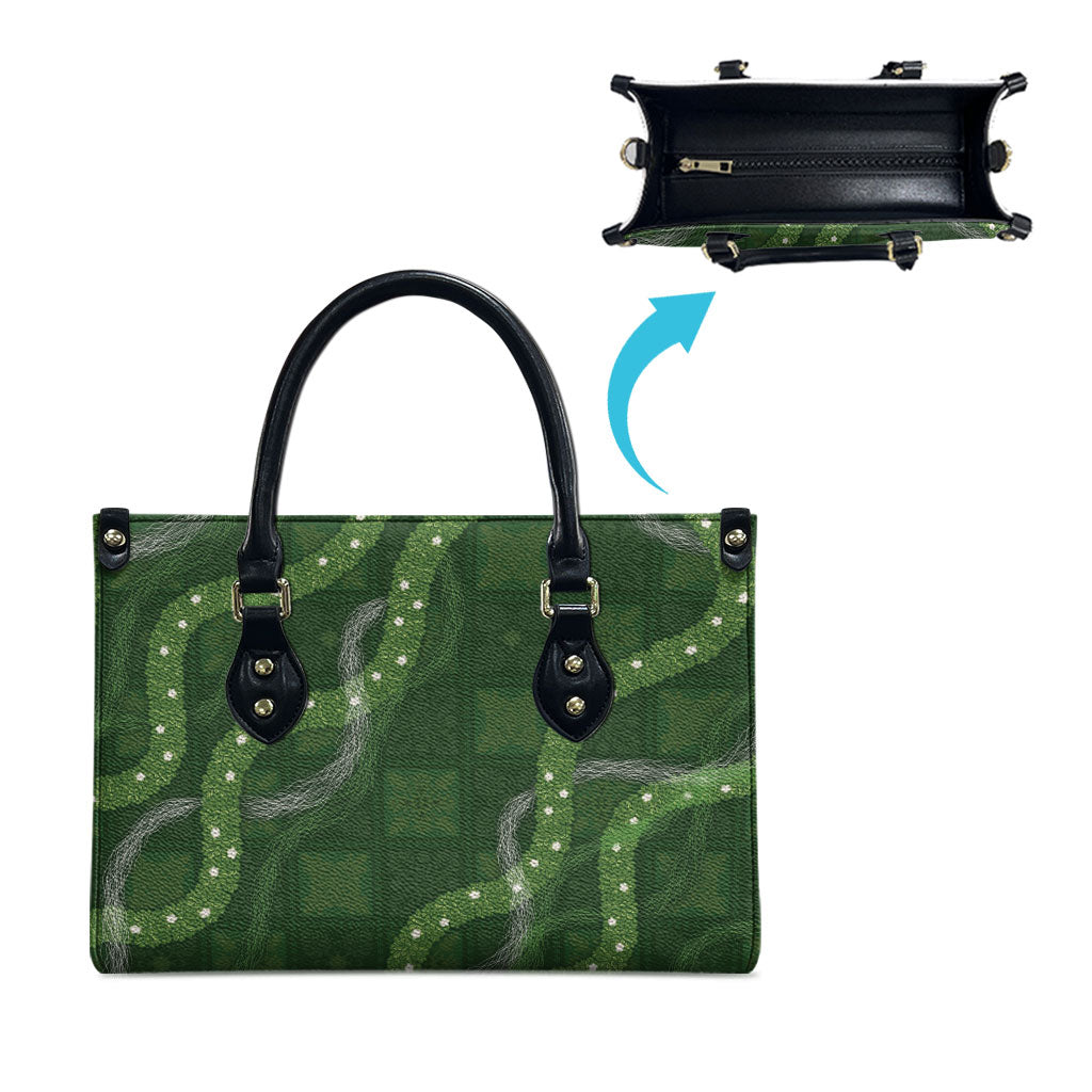 Hawaiian Quilt Leather Bag Pele Hair Hinahina Lei Green Version