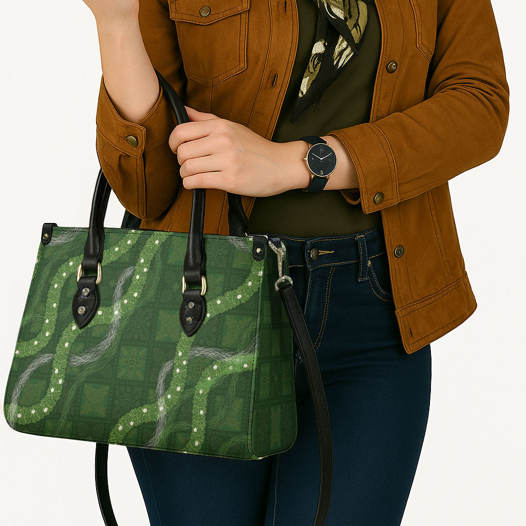 Hawaiian Quilt Leather Bag Pele Hair Hinahina Lei Green Version