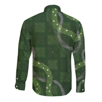 Hawaiian Quilt Long Sleeve Button Shirt Pele Hair Hinahina Lei Green Version