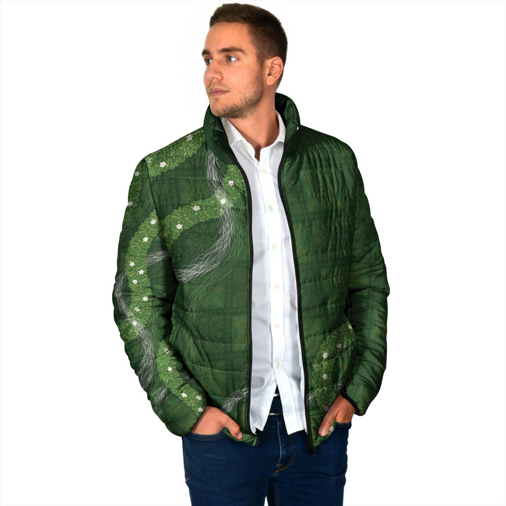 Hawaiian Quilt Padded Jacket Pele Hair Hinahina Lei Green Version