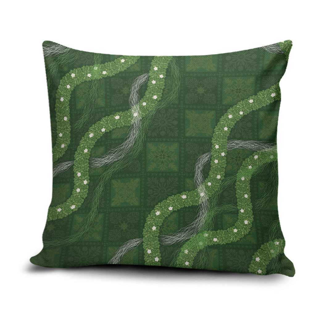 Hawaiian Quilt Pillow Cover Pele Hair Hinahina Lei Green Version
