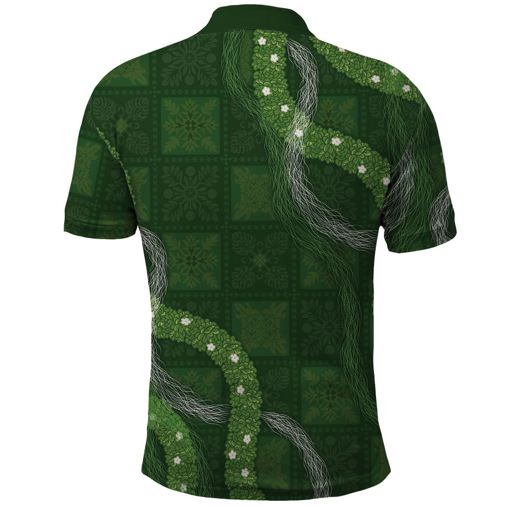 Hawaiian Quilt Polo Shirt Pele Hair Hinahina Lei Green Version