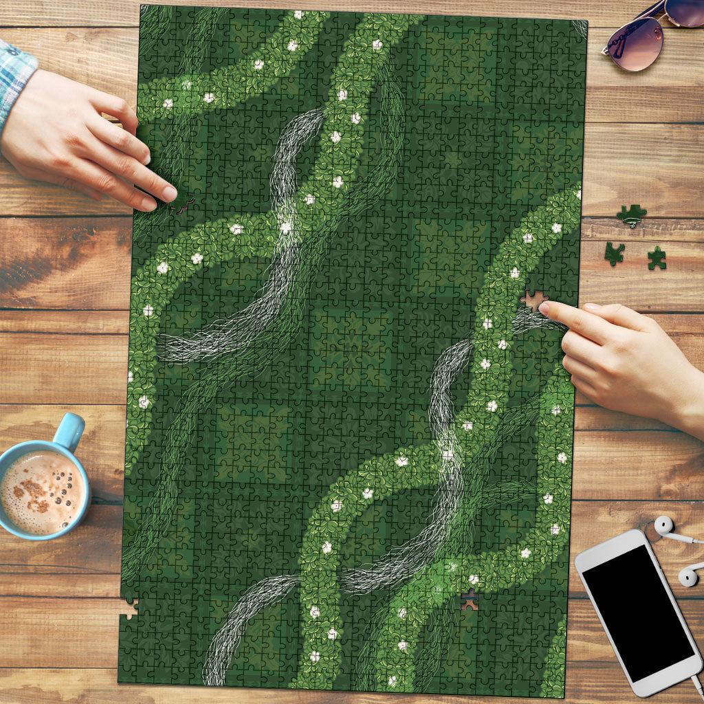 Hawaiian Quilt Puzzle Pele Hair Hinahina Lei Green Version