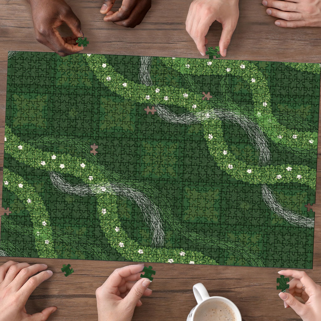 Hawaiian Quilt Puzzle Pele Hair Hinahina Lei Green Version