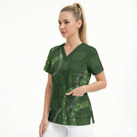 Hawaiian Quilt Scrub Top Pele Hair Hinahina Lei Green Version