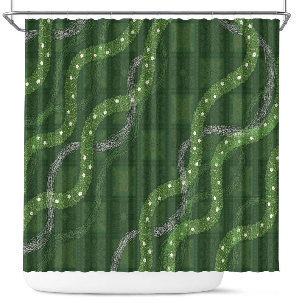 Hawaiian Quilt Shower Curtain Pele Hair Hinahina Lei Green Version