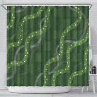 Hawaiian Quilt Shower Curtain Pele Hair Hinahina Lei Green Version