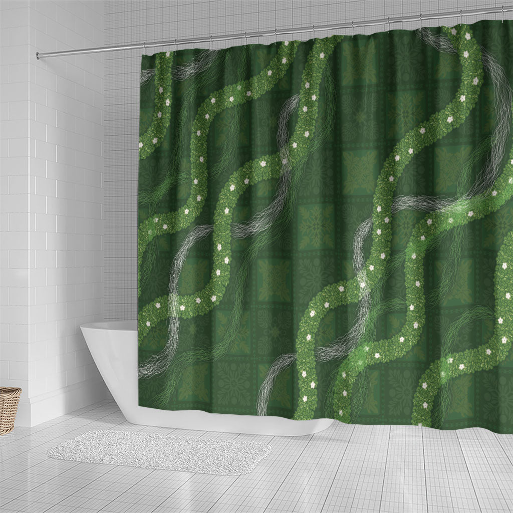 Hawaiian Quilt Shower Curtain Pele Hair Hinahina Lei Green Version