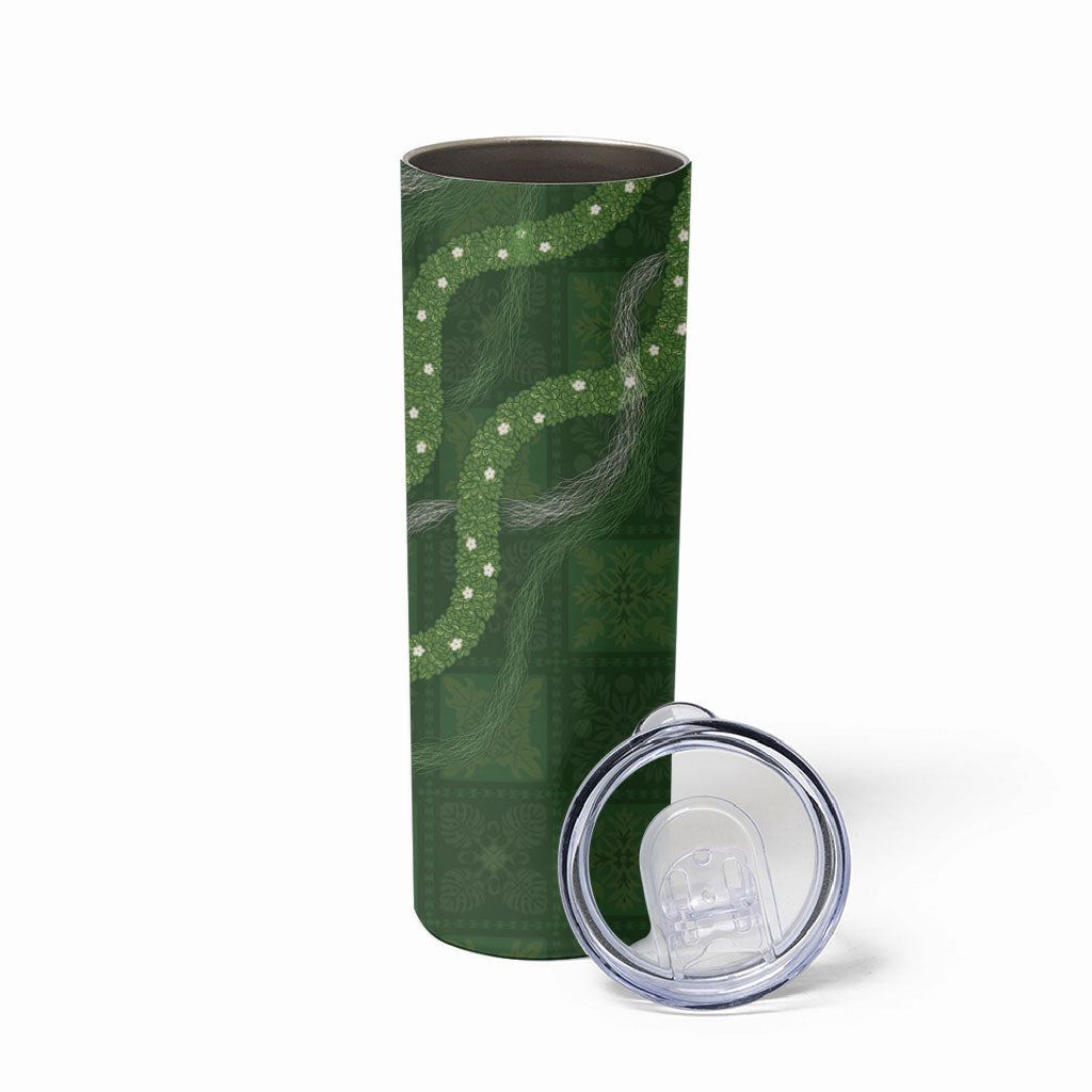 Hawaiian Quilt Skinny Tumbler Pele Hair Hinahina Lei Green Version