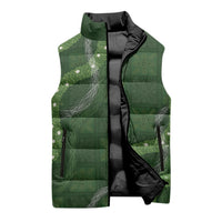 Hawaiian Quilt Sleeveless Puffer Jacket Pele Hair Hinahina Lei Green Version