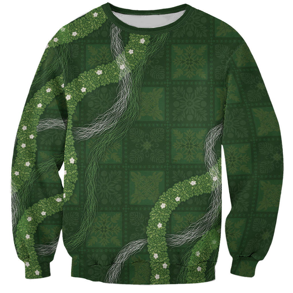 Hawaiian Quilt Sweatshirt Pele Hair Hinahina Lei Green Version