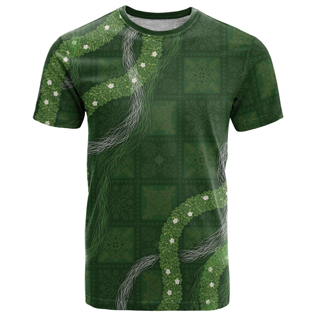 Hawaiian Quilt T Shirt Pele Hair Hinahina Lei Green Version