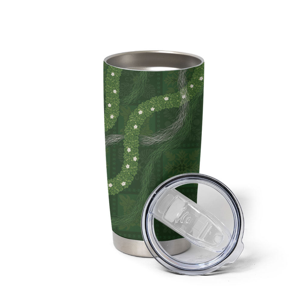 Hawaiian Quilt Tumbler Cup Pele Hair Hinahina Lei Green Version